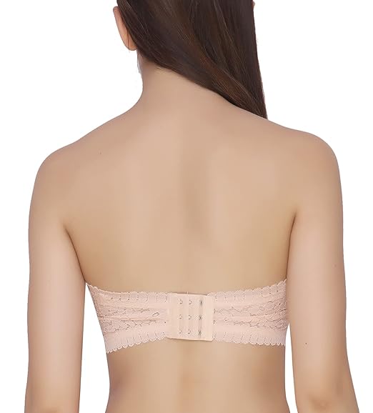 GLAMORAS Women’s Lace Tube Bra – Cotton Nylon Spandex, Padded, Wire-Free, Full Coverage with Back Hook